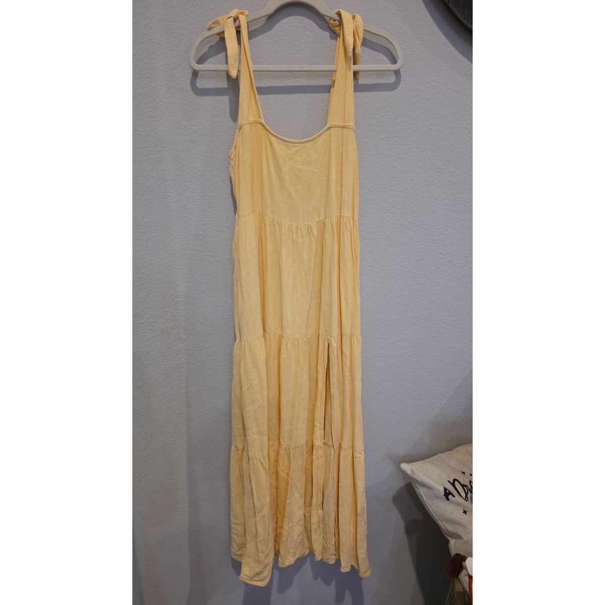 Stillwater Maxi Dress Womens S Light Yellow Tiered Tie Strap Summer Sustainable View 2