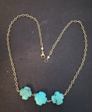 Vintage GOLD FILL Turquoise Glass Stones Chain Link Long Necklace 17" LONG