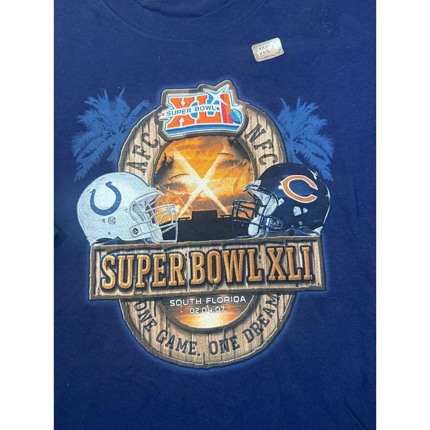 Vintage Reebok Super Bowl XLI T-Shirt Mens 3XL Colts vs Bears Navy Blue 2007 NFL thumbnail 2