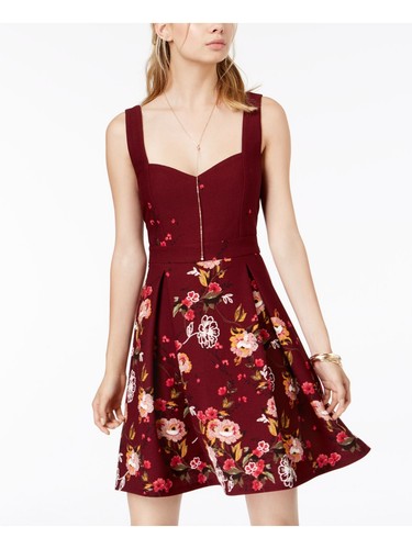 TRIXXI Womens Maroon Floral Sweetheart Neckline Party Circle Dress 3