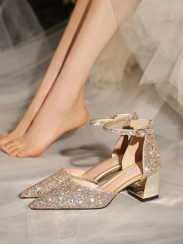 Women Sequins Thick High Heels Ankle Strap Luxury Pumps Wedding arty Shoes - Bild 10 von 17