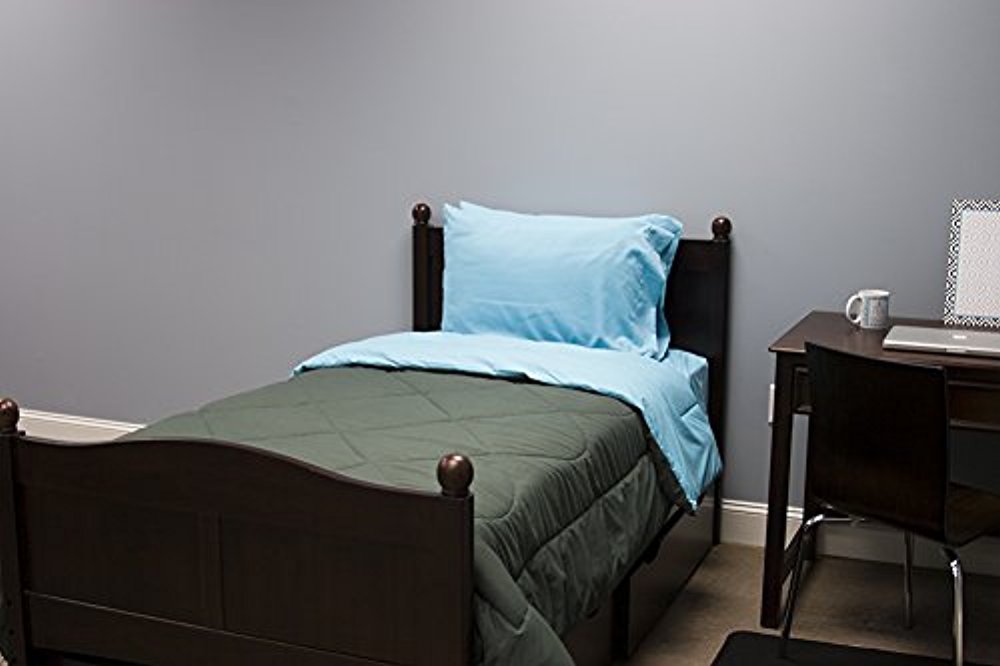 5 Piece Dorm Twin XL Bed, Fitted Sheet, 2 Pillowcases, blueeeee & Charcoal 5 Piece Dorm Twin XL Bed, Fitted Sheet, 2 Pillowcases, blueeeee & Charcoal