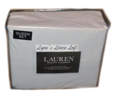 RALPH LAUREN Gray Diamond Dots 4PC QUEEN SHEET SET NEW