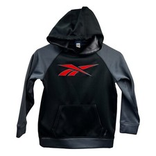 Boys Hoodie XS 4/5 Reebok Black Athletic Casual Front Pocket Long Sleeve Red
