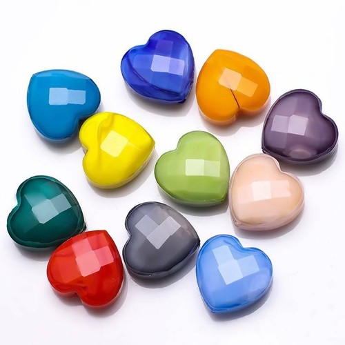 10pcs 16mm Heart Shape Faceted Opaque Glass Loose Beads for Jewelry Making - Picture 6 of 17