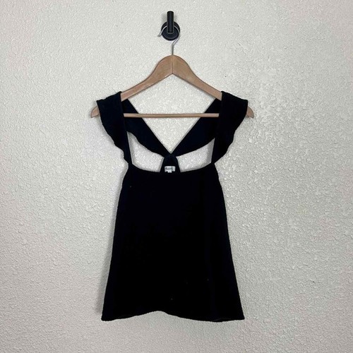 Madewell Texture & Thread Ruffle Strap Top Womens Large Black Flutter Tank - Picture 6 of 11
