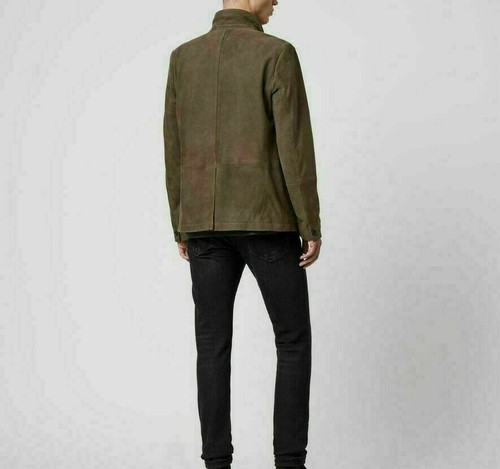 Abrigo clásico elegante de piel de oveja 100 % suave de gamuza verde más vendido para hombre - Imagen 2 de 6