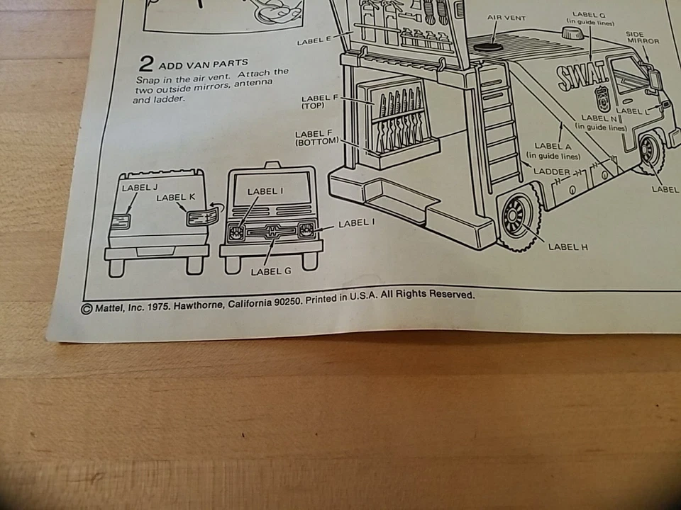 De colección Mattel Heroes in Action SWAT Command Van Instrucciones Solo 1975 Foto 2 de 4