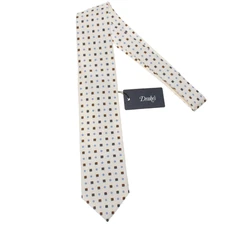 Drake's NWT Neck Tie White w/ Blue/Multi Mini Floral/Geometric Pattern 100% Silk