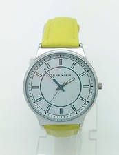 NEW ANNE KLEIN SILVER TONE,VOLT YELLOW LEATHER BAND WATCH AK/2317
