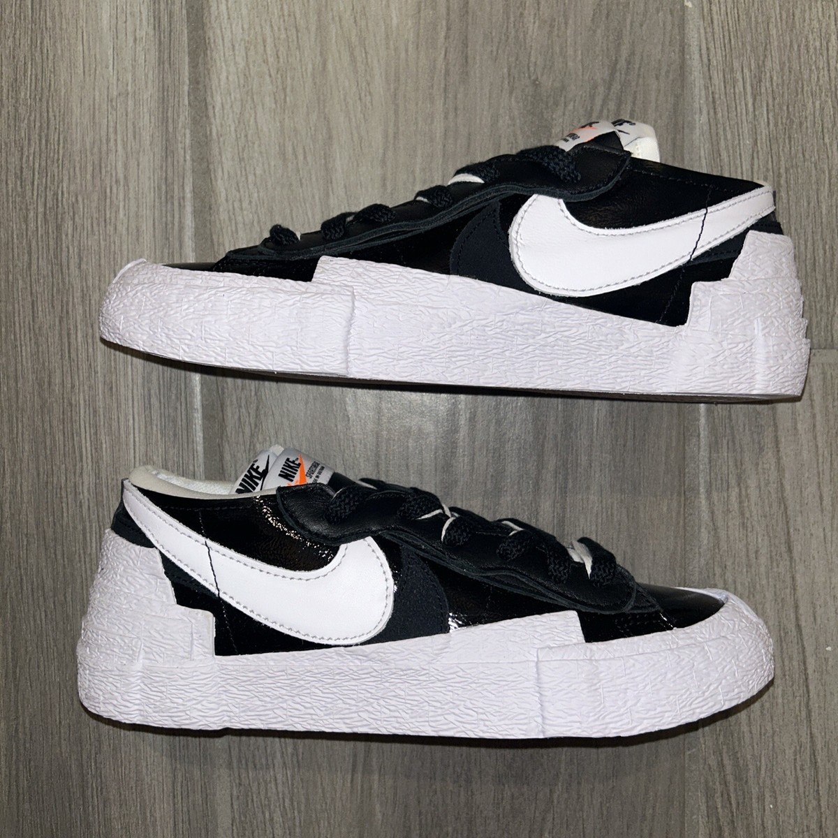 Size 5 - Nike Blazer Low x Sacai Shiny Black 2022 195239835780| eBay