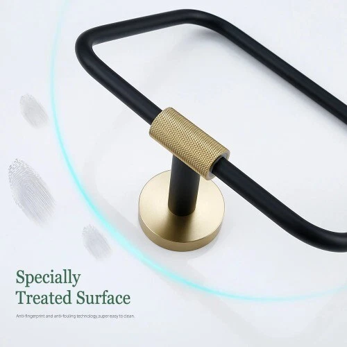 Towel Bar Wall Mounted Towel Rack Brushed Gold Paper Holder& Matte Black Hook - Image 4 of 4