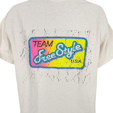 Vintage Team FreeStyle USA T Shirt Mens Size Large White 80s Surfer Made In USA