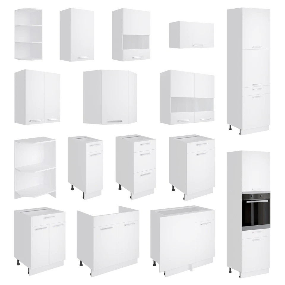 Küchenschrank Hängeschrank Unterschrank Küche Küchenzeile Einbauküche Weiß ALINA