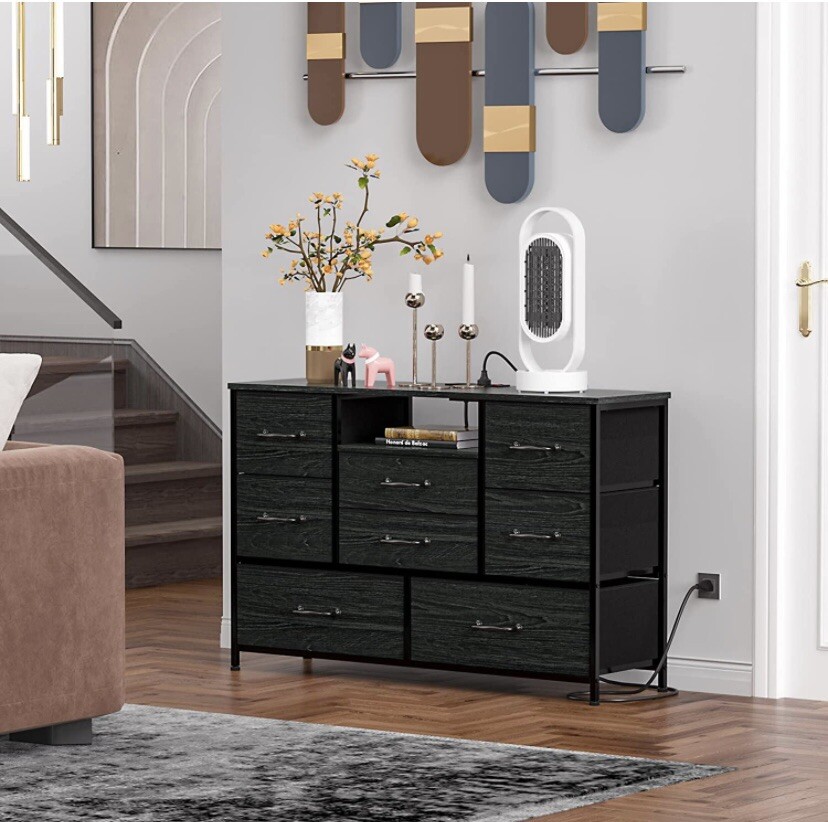 Furnulem Dresser TV Stand with Power Outlet for 55'' Long TV,  8 Deep Drawers