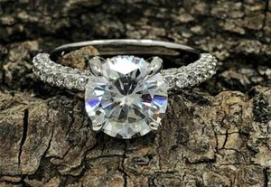 Authentic Unique Four Claw 2.00 Ct Round Moissanite Engagement Ring 14K White Gold Plated