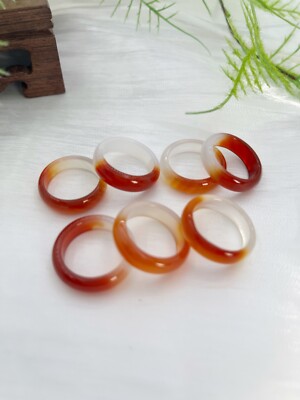 6mm natural two-tone red agate carnelian solid band ring , gemstone ring.