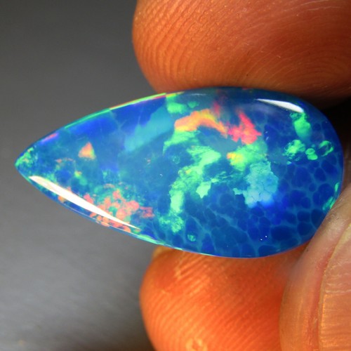 9.20Cts Firing Natural Multi Color Play Blue Opal Pear Gemstone From Ethiopia - Picture 5 of 5