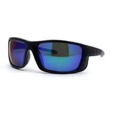 Mens Color Mirror Polarized Lens Warp Plastic Biker Sunglasses