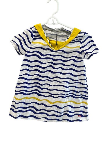 GIRL'S SONIA RYKIEL PARIS WHITE BLUE STRIPE SAILOR NAUTICAL DRESS SZ 4 - Picture 2 of 7