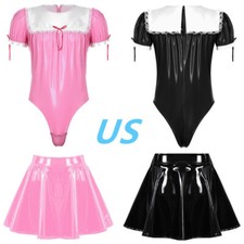 Men Sissy 2 Pieces Lingerie Bodysuit with Skirt Outfits Crossdressing Costume