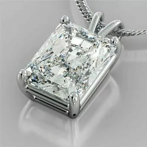 3,00 ct Smaragdschliff Moissanit Damen Anhänger Halskette 14K Weißgold vergoldet - Bild 2 von 6