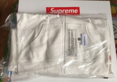 SUPREME SPLIT HOOD ZIP UP SWEATSHIRT White -Medium 100% AUTHENTIC
