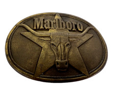 Vintage Marlboro Solid Brass Longhorn Belt Buckle Philip Morris Tobacco 1987