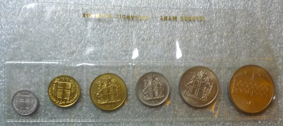 1974 ICELAND - OFFICIAL MINT BU SET (6) - ORE & KRONUR - ROYAL MINT PKG - RARE - Image 2 of 4