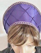 Tudor French Hood Renaissance Anne Boleyn Headpiece Purple  Gold