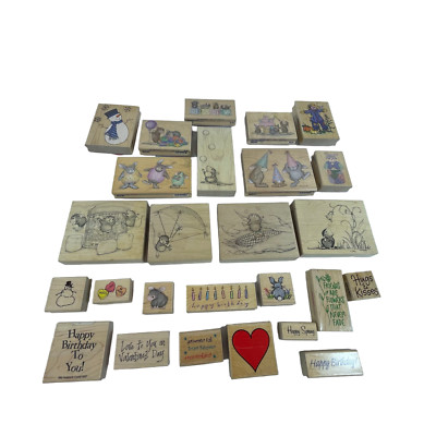 Huge Lot of House Mouse Wood Stamps Birthday Easter Spring Baby Words