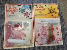 Vintage Fibre-Craft Beaded Ornament Kit No. 9183 9201 Snowflake Red White Nos