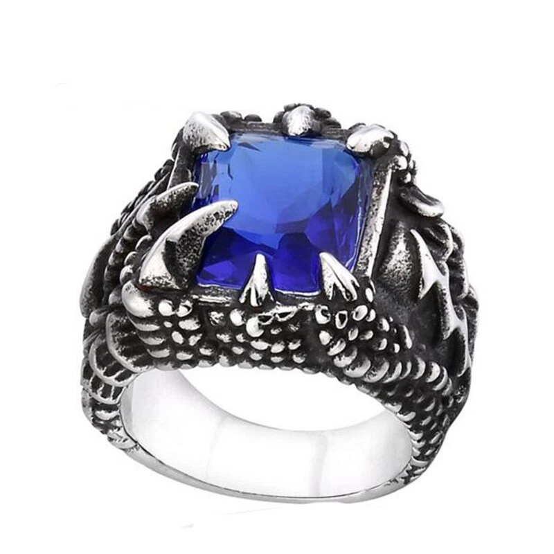 Anillo de motociclista de circonita cúbica de acero inoxidable con garra de dragón vintage para hombre Foto 4 de 4