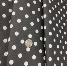 10 Yards White Polka Dot Print on Black Cotton Polyester Blend Fabric 60"