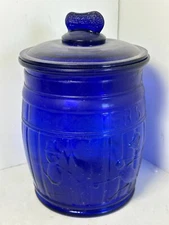 Vtg Cobalt Blue Glass Jar Planters Peanut Cookie