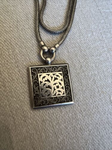 Lois Hill 925 Vintage doppelte runde Kette schwer granuliert quadratisch Anhänger signiert - Bild 2 von 9