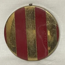 Vintage Powder Compact Rex Fifth Avenue Red Enamel Gold Striped 1940s No Puff