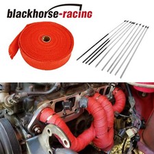 Red 2 X 50ft 15m Exhaust Header Fiberglass Heat Wrap Tape W 10 Steel Ties