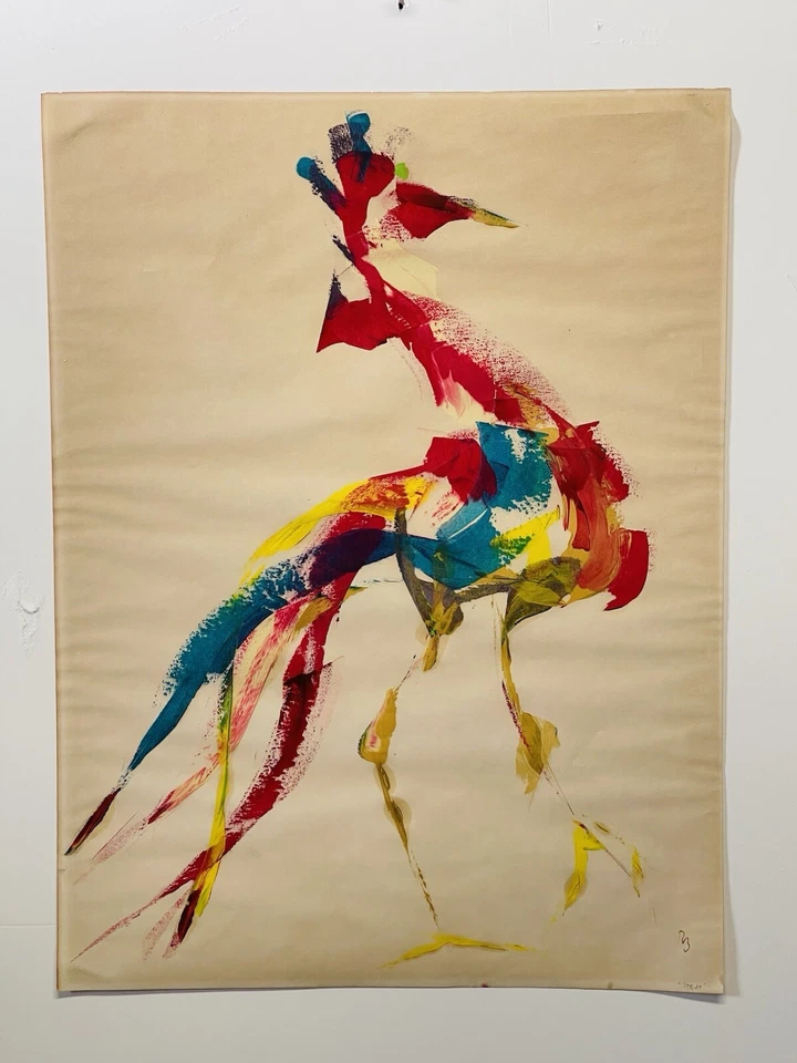 Pintura abstracta estilo Paul Jenkins mediados de siglo años 50 pavoneándose polla. Firmado Foto 2 de 4