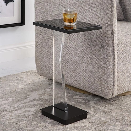 Uttermost Angle 22.75" Contemporary Metal & Acrylic Accent Table in Black - Picture 2 of 7