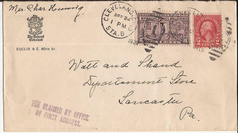 U.S.-Cleveland Hotel Advertising Cover(1929)-Spec.Delivery E15 & w/ P.O. auxili