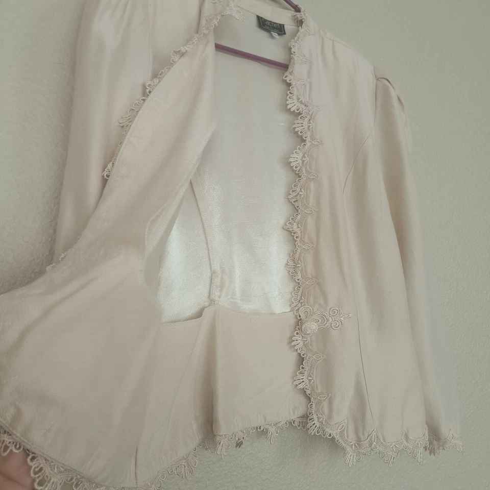 Chaqueta vintage Cachet by Bari Protas para mujer con encaje en el borde talla 11/12 crema Foto 3 de 4