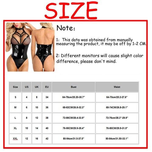 Damen Sexy PVC Body Netz Wetlook Kunstleder Dessous Turnanzug Outfit Anzug - - Bild 9 von 9