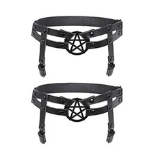 2Pcs Black Leather Leg Garter Star Pentagram Thigh Garters with Clips for Women