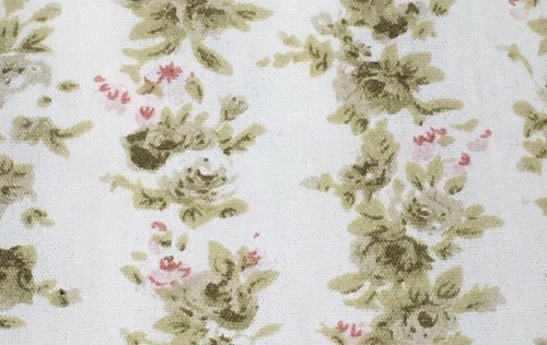 Khaki & Pink Flower Stripe on Cream Cotton Fabric 2Y x 44"W - Picture 1 of 3