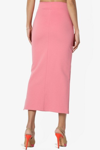 TheMogan Womens Side Slit High Waist Stretch Knit Mid Calf Long Pencil Skirt - Picture 118 of 194
