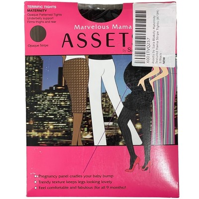 Assets by Sara Blakely Marvelous Mama Terrific Tights Black Opaque Stripe Size 4