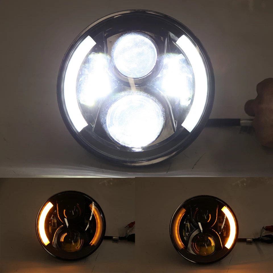 For Suzuki GS1000 1980 LED 7" Motorcycle Headlight White DRL w/ Turn Signals US - Image 3 of 4