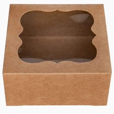 ONE MORE 6"x6"x3"Brown Bakery Boxes with pvc Window for Pie and Large, Brown
