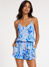 LILLY PULITZER Deanna Blouson Watercolor Strappy Romper Shorts XXS